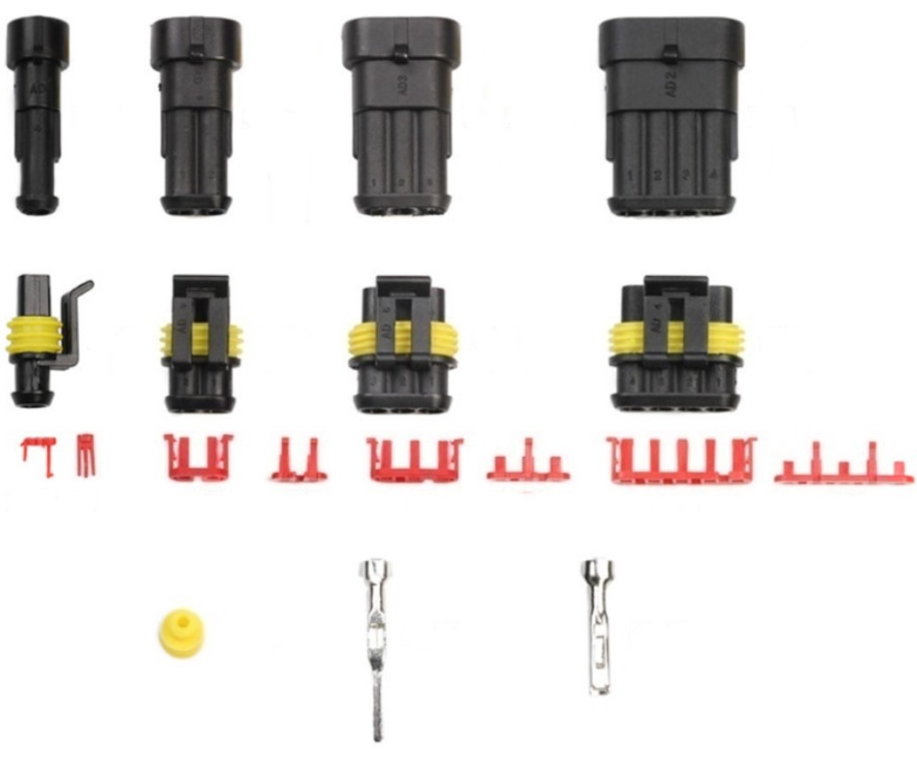 Sada auto konektorů AC/DC 1/2/3/4/5/6 pin - vodotěsný (F+M) a pojistky